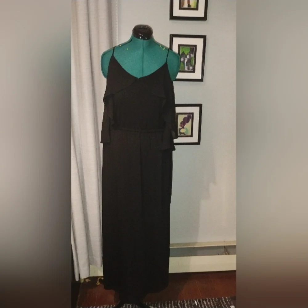 NY Collection Chiffon Cold Shoulder Maxi Dress in Black Sz L NWT - Picture 3 of 14